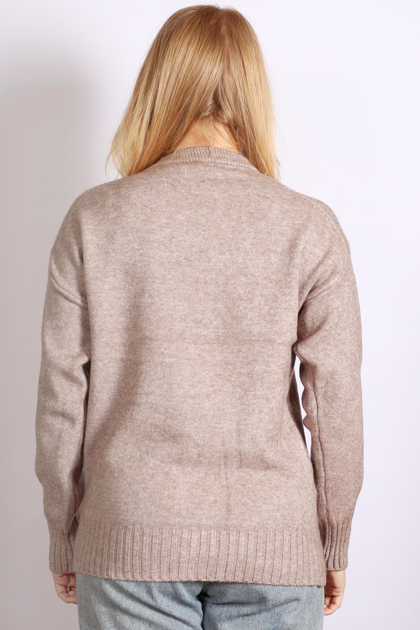 Women's Beige Crew Neck Basic Pullover Jumper – Comfortable & Versatile