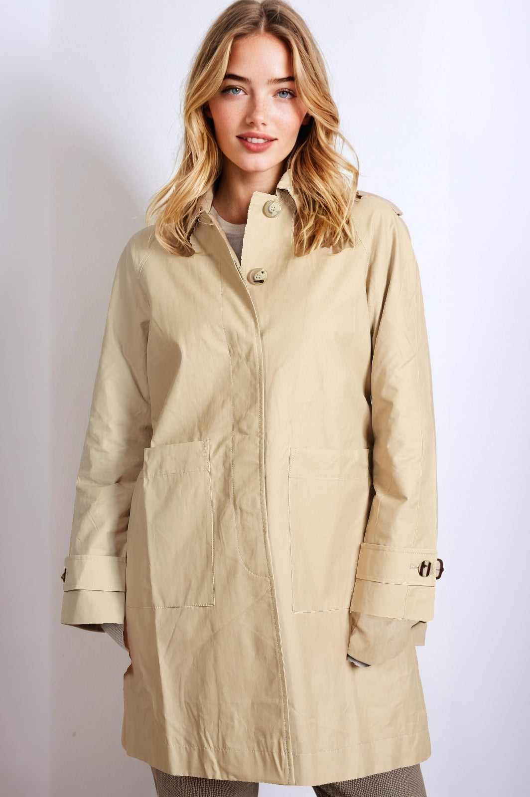 Women’s Beige Check Lined Hooded Rain Jacket