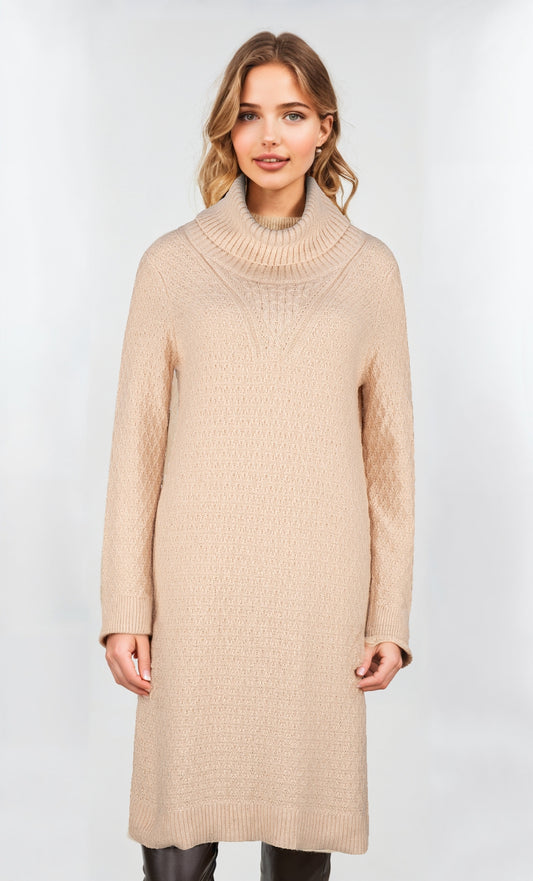 Women's Camel Cowl Neck Cable Knit Tunic – Cozy & Chic