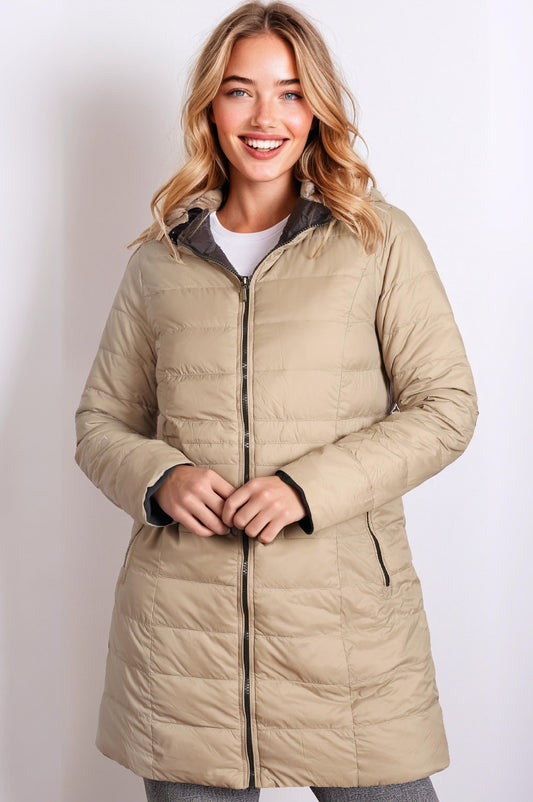 Women's Reversible 3/4 Length Down Jacket – Mink & Black