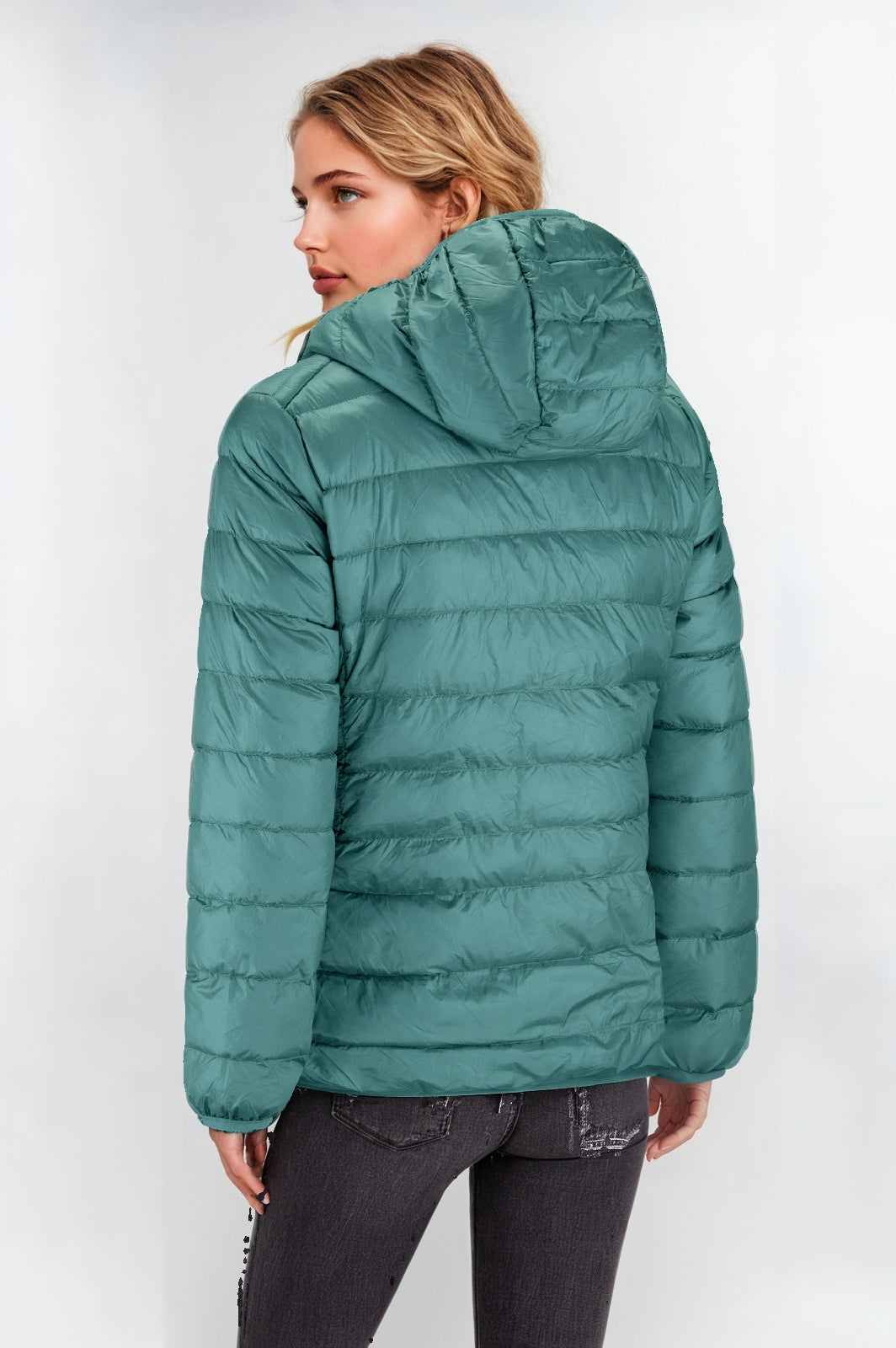 Women's Short Lightweight Down Jacket – Teal, Packable & Warm