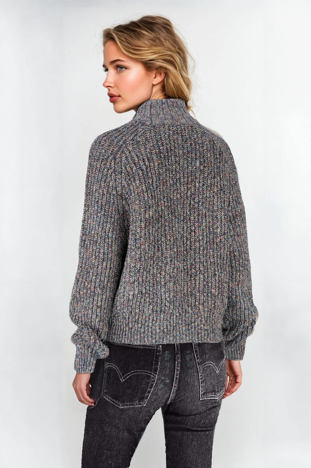 Women's Grey Detailed Collar Cable Knit Jumper