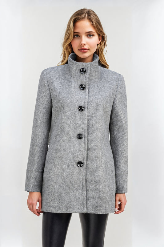 Women's Grey Tweed Funnel Neck Jacket – Sophisticated & Timeless