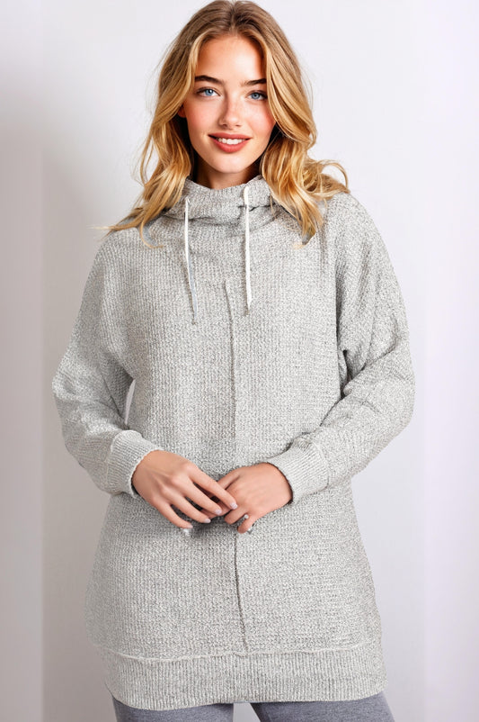 Women's Hooded Roll Neck Jumper – Grey, Cozy & Fashionable