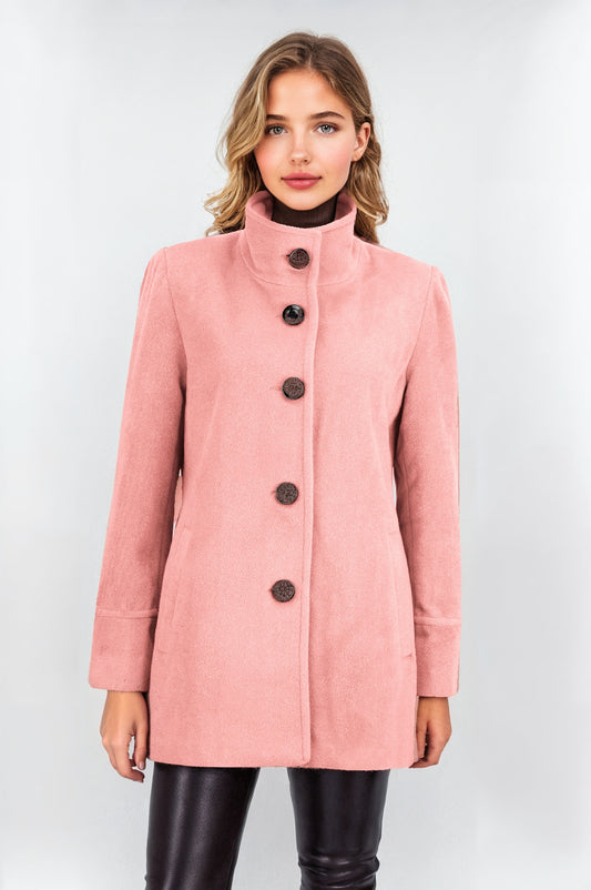 Women's Pink Boucle Funnel Neck Jacket