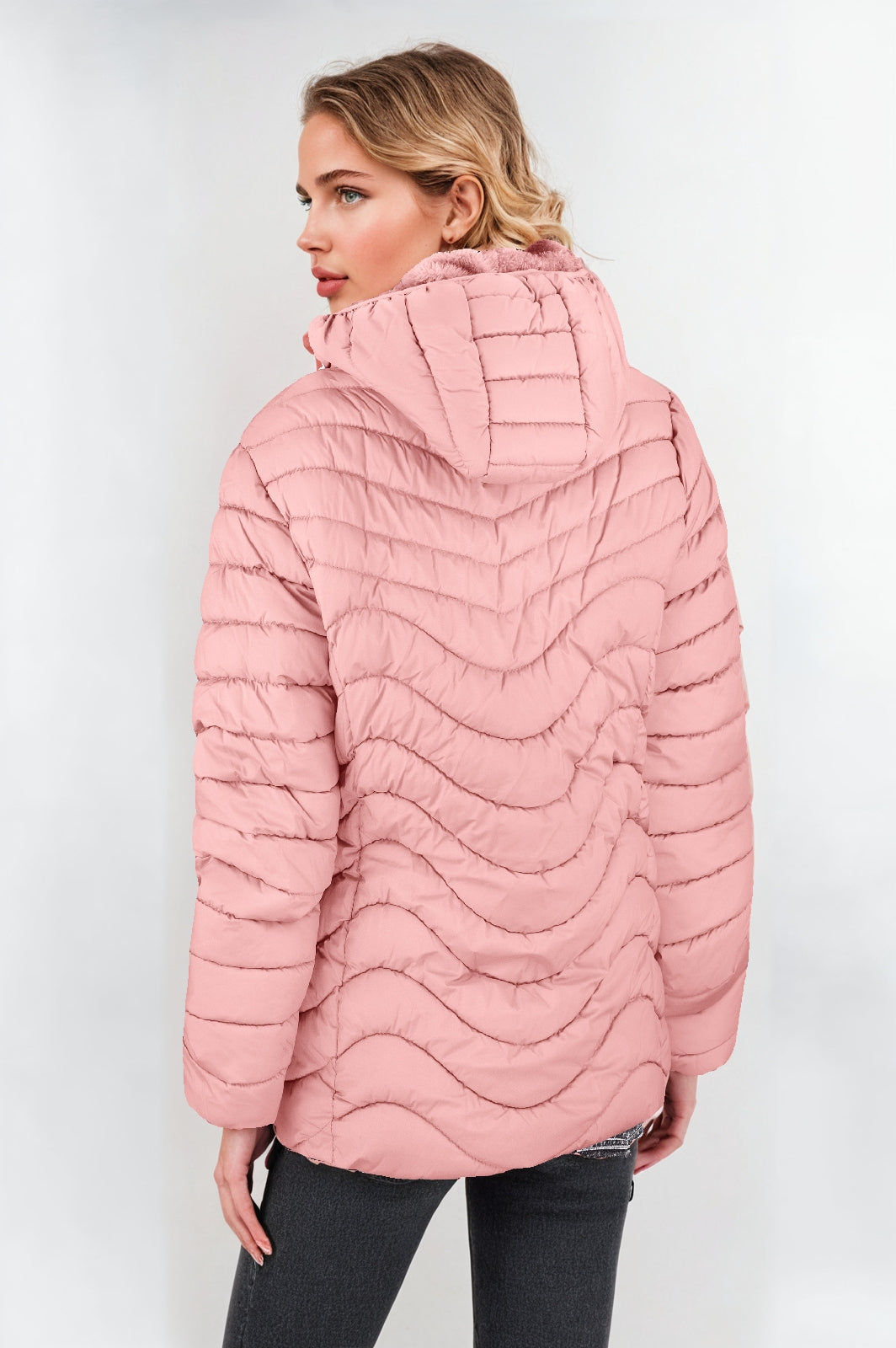 Women's Padded Jacket with Faux Fur Lining – Pink, Warm & Stylish