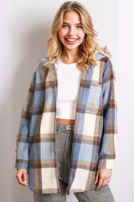 Women’s Blue Check Relaxed Fit Shacket