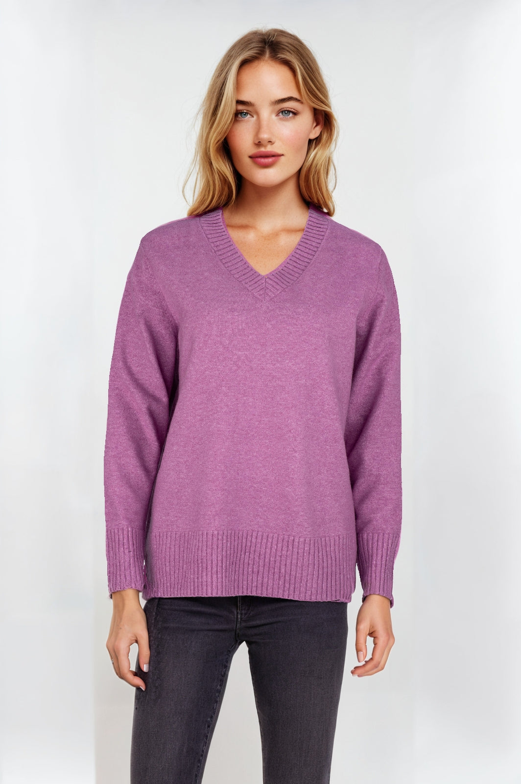 Women's Rose V-Neck Jumper – Soft & Elegant