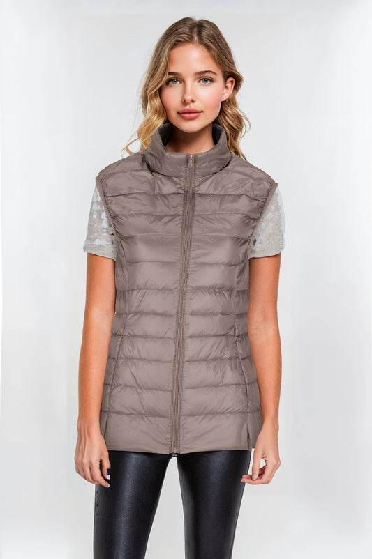 Women’s Taupe Puff Down Vest – Lightweight, Warm & Stylish Layer