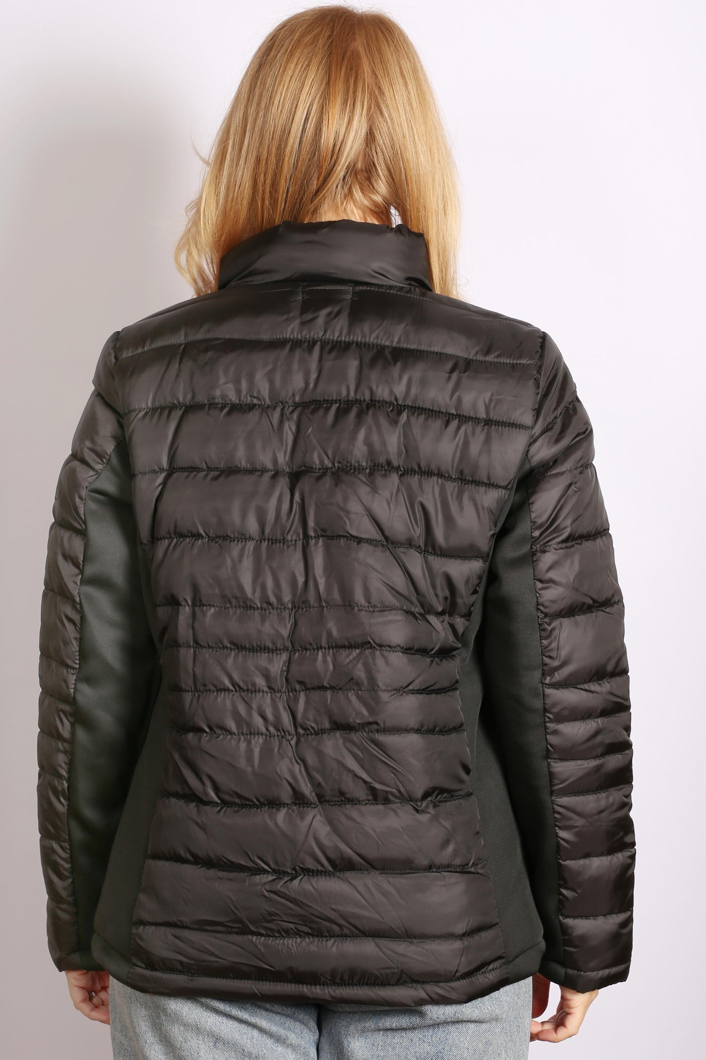 Women’s Full Zip Puffer Jacket with Ribbings - Black