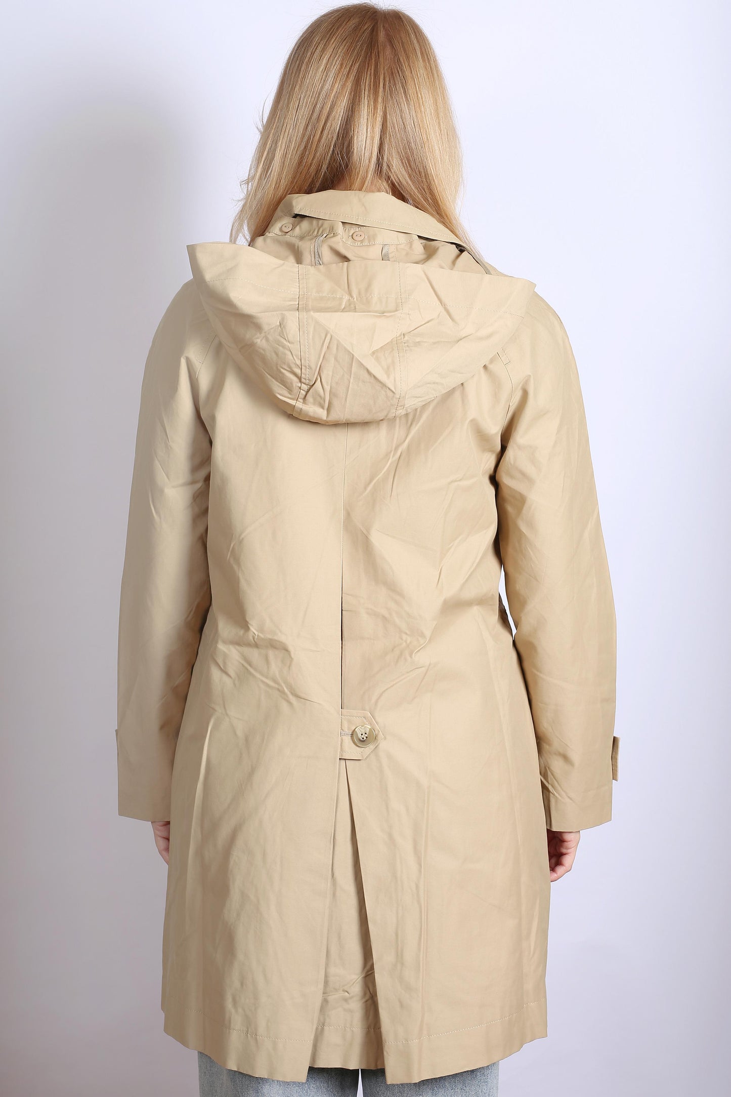 Women’s Beige Check Lined Hooded Rain Jacket