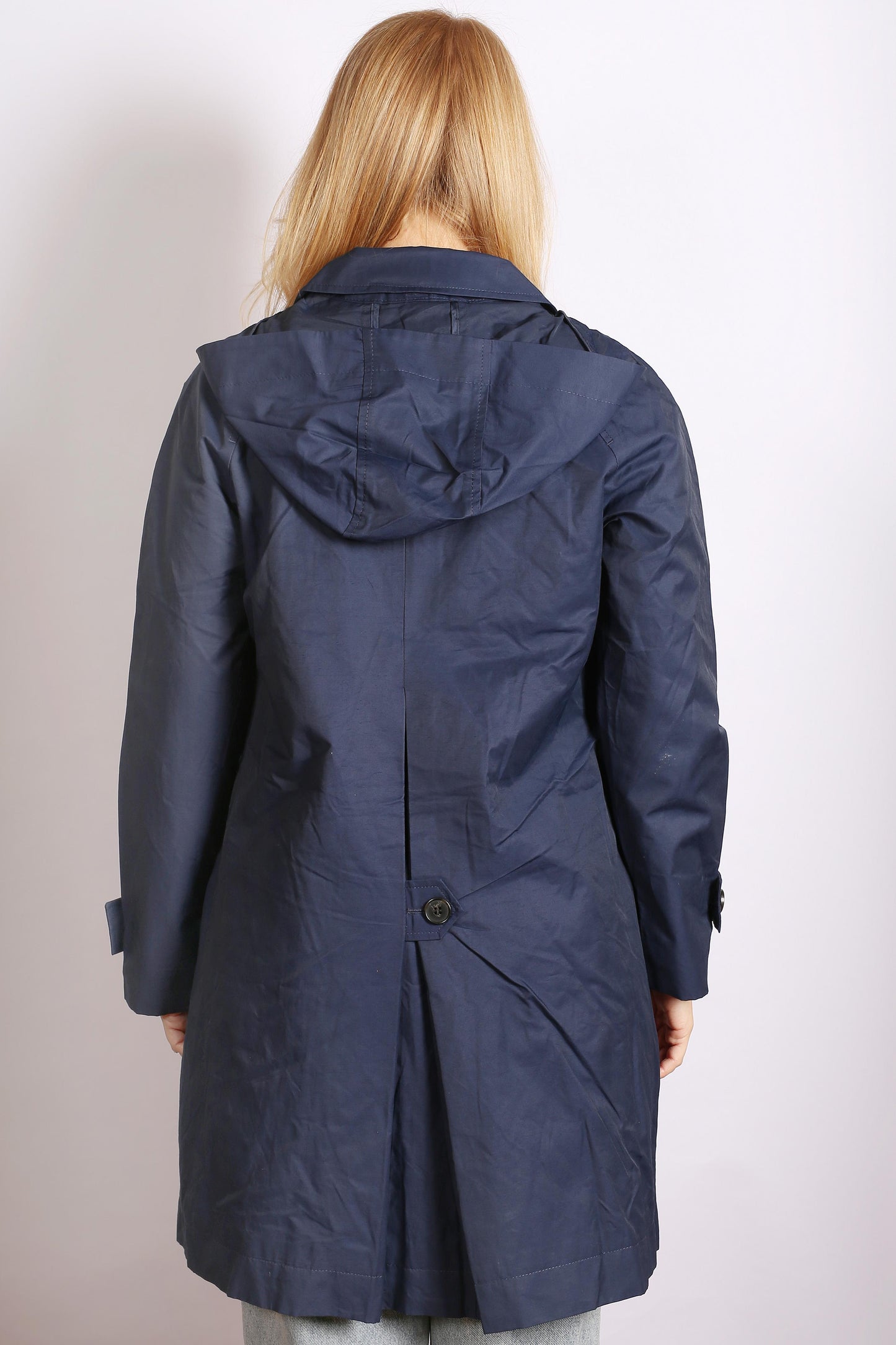 Women’s Navy Check Lined Hooded Rain Jacket