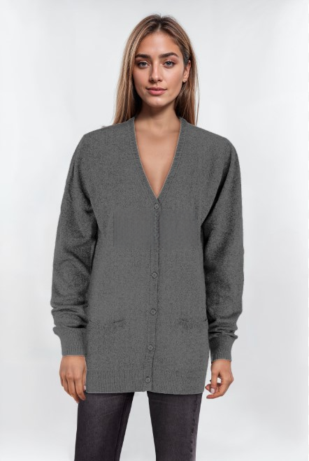 Women's Light Grey V-Neck Cardigan – Soft & Versatile Layer