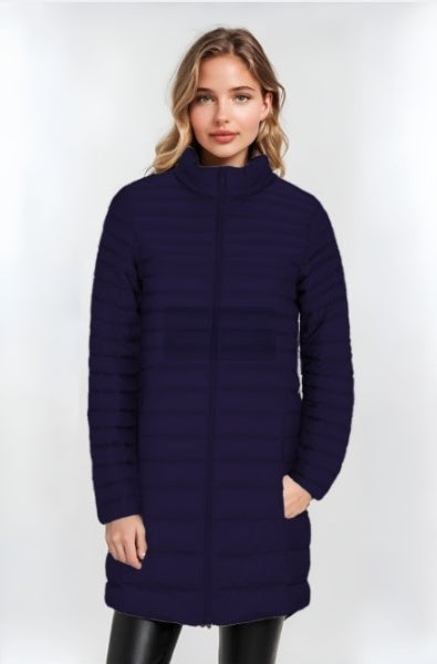 Women's Navy Funnel Neck Down Jacket – Cozy & Stylish Winter Outerwear