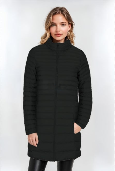 Women's Black Funnel Neck Down Jacket – Cozy & Stylish Winter Outerwear