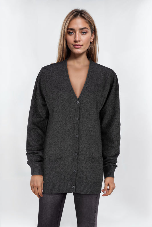 Women's Dark Grey V-Neck Cardigan – Soft & Versatile Layer