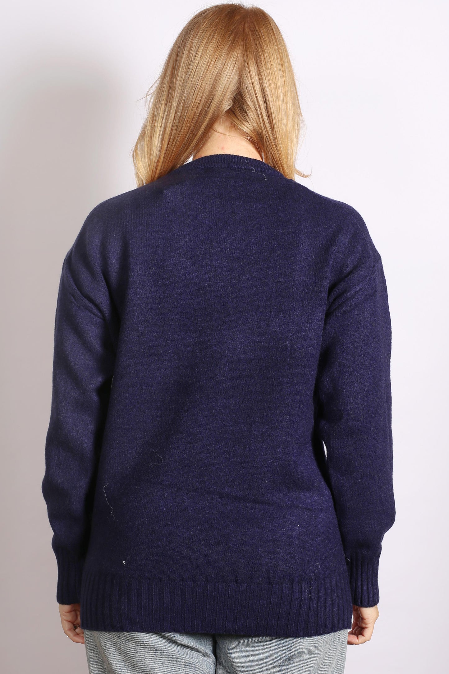 Women's Navy Crew Neck Basic Pullover Jumper – Comfortable & Versatile