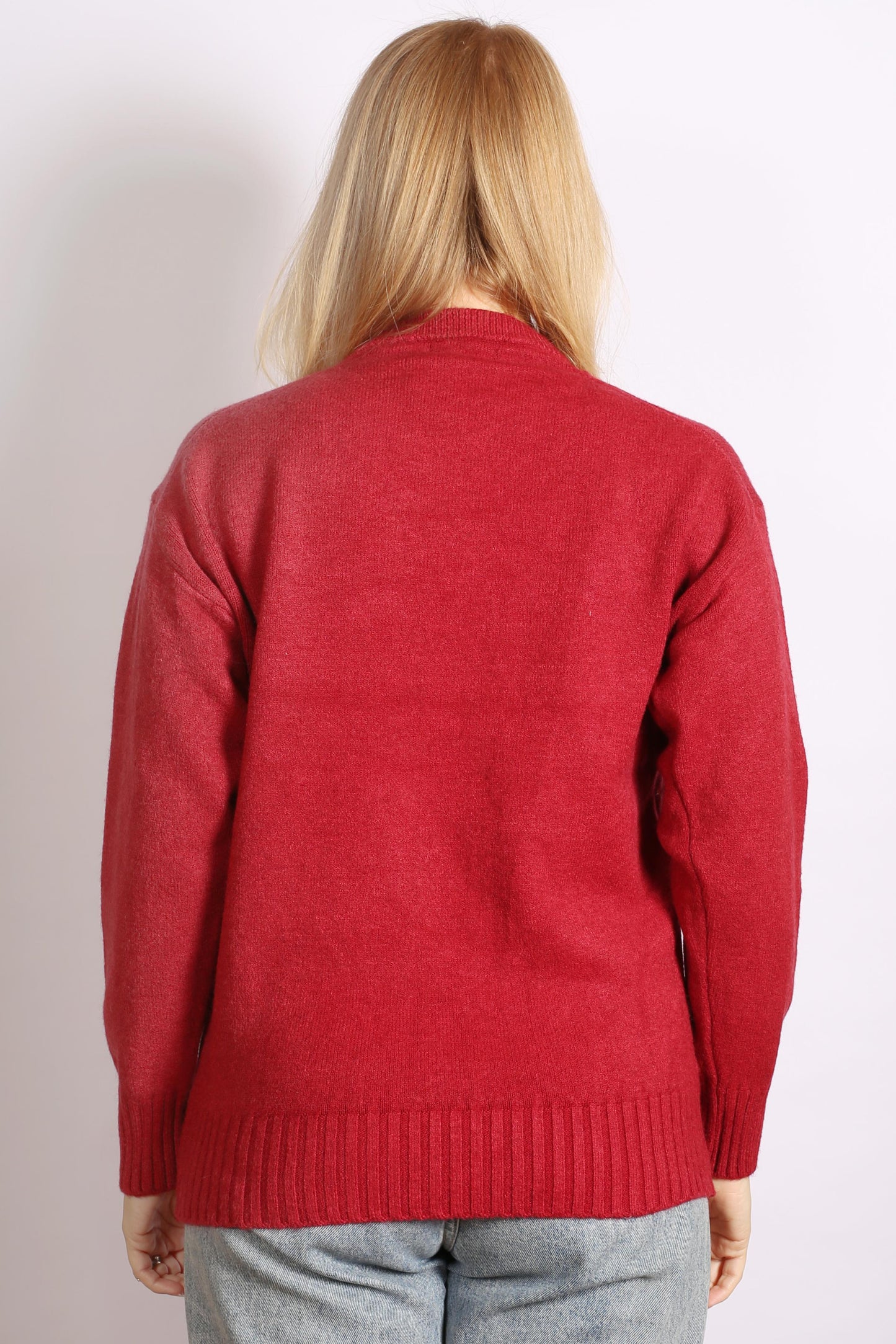 Women's Red Crew Neck Basic Pullover Jumper – Comfortable & Versatile
