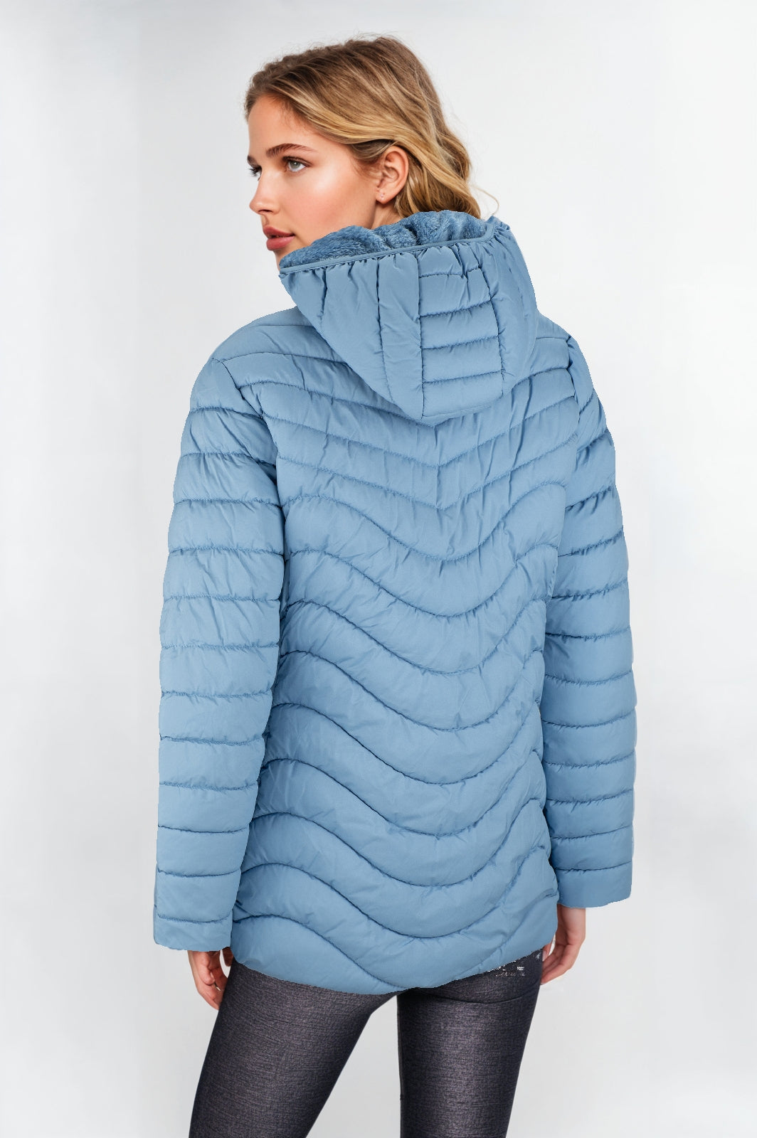 Women's Padded Jacket with Faux Fur Lining – Light Blue, Warm & Stylish