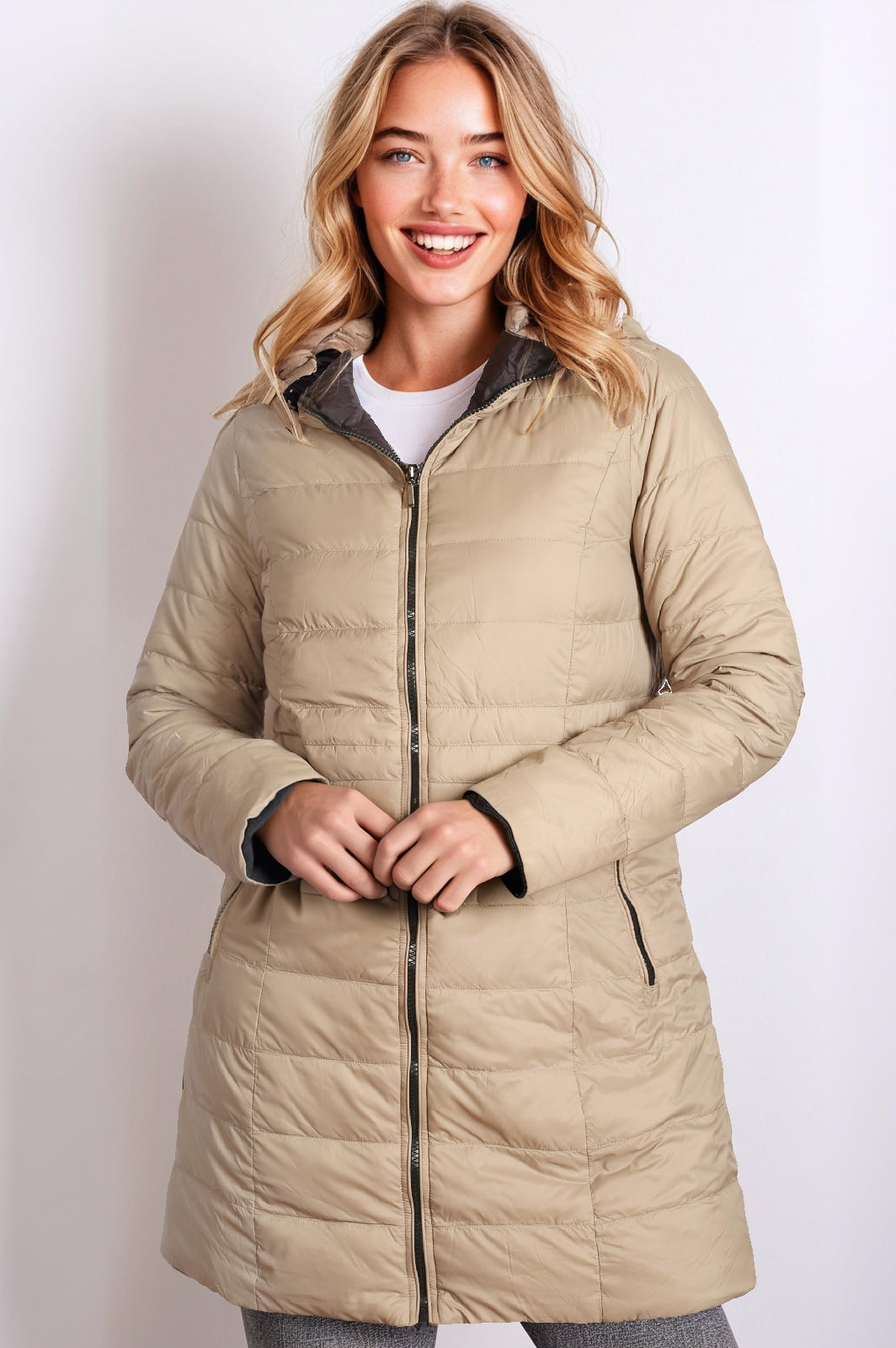 Women's Reversible 3/4 Length Down Jacket – Mink & Black