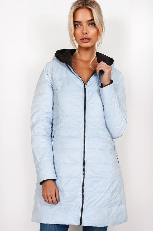 Women's Reversible 3/4 Length Down Jacket – Sky Blue & Black