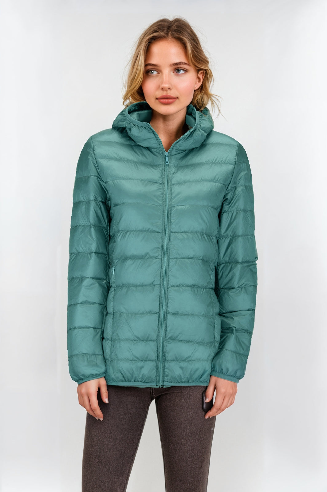 Women's Short Lightweight Down Jacket – Teal, Packable & Warm