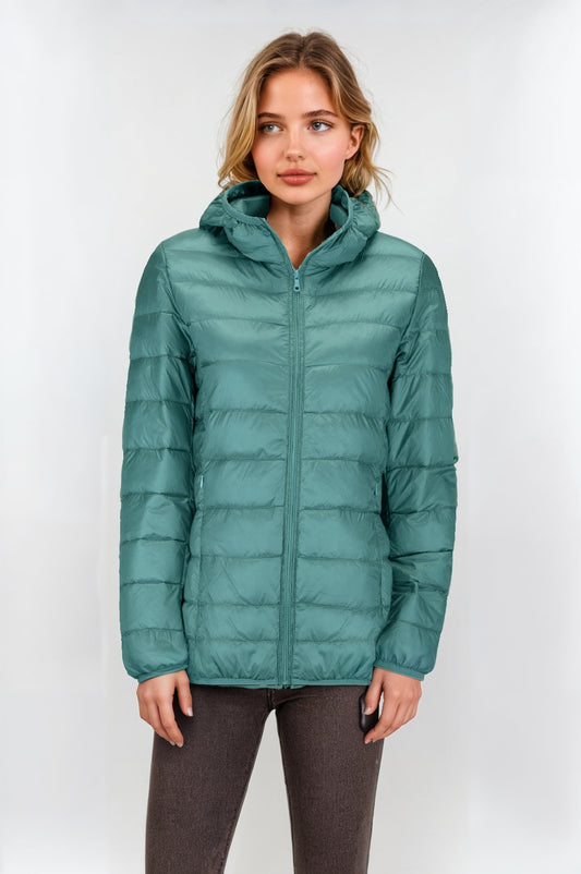 Women's Short Lightweight Down Jacket – Teal, Packable & Warm