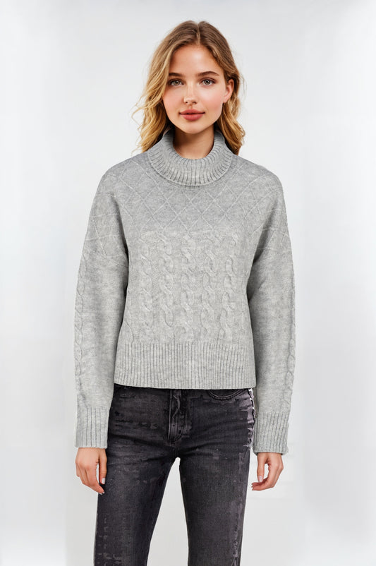 Women's Grey Short Rolled Collar Chic Jumper – Stylish & Comfortable Sweater