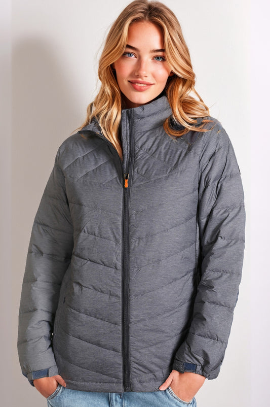 Women’s Short Down Puffer Full Zip Jacket - Navy