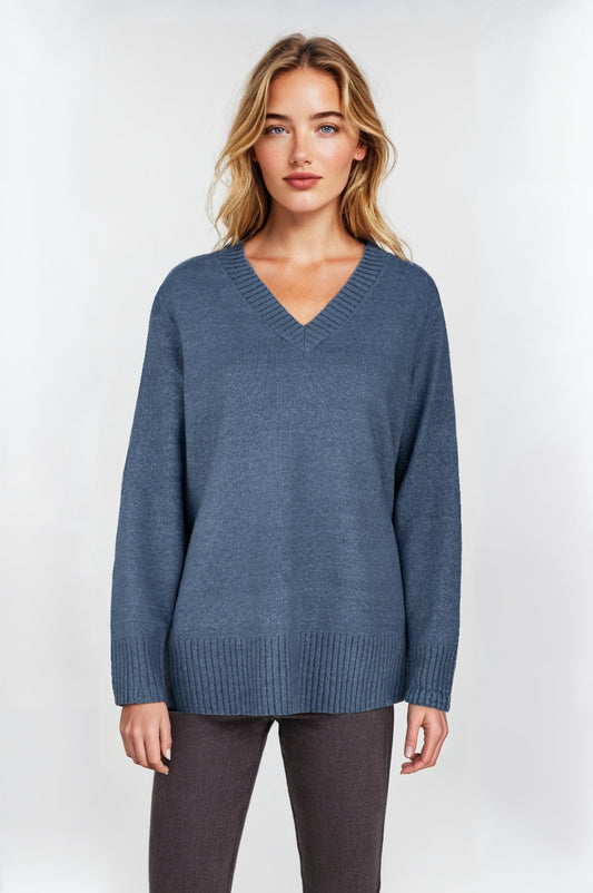 Women's Grey V-Neck Jumper – Soft & Elegant