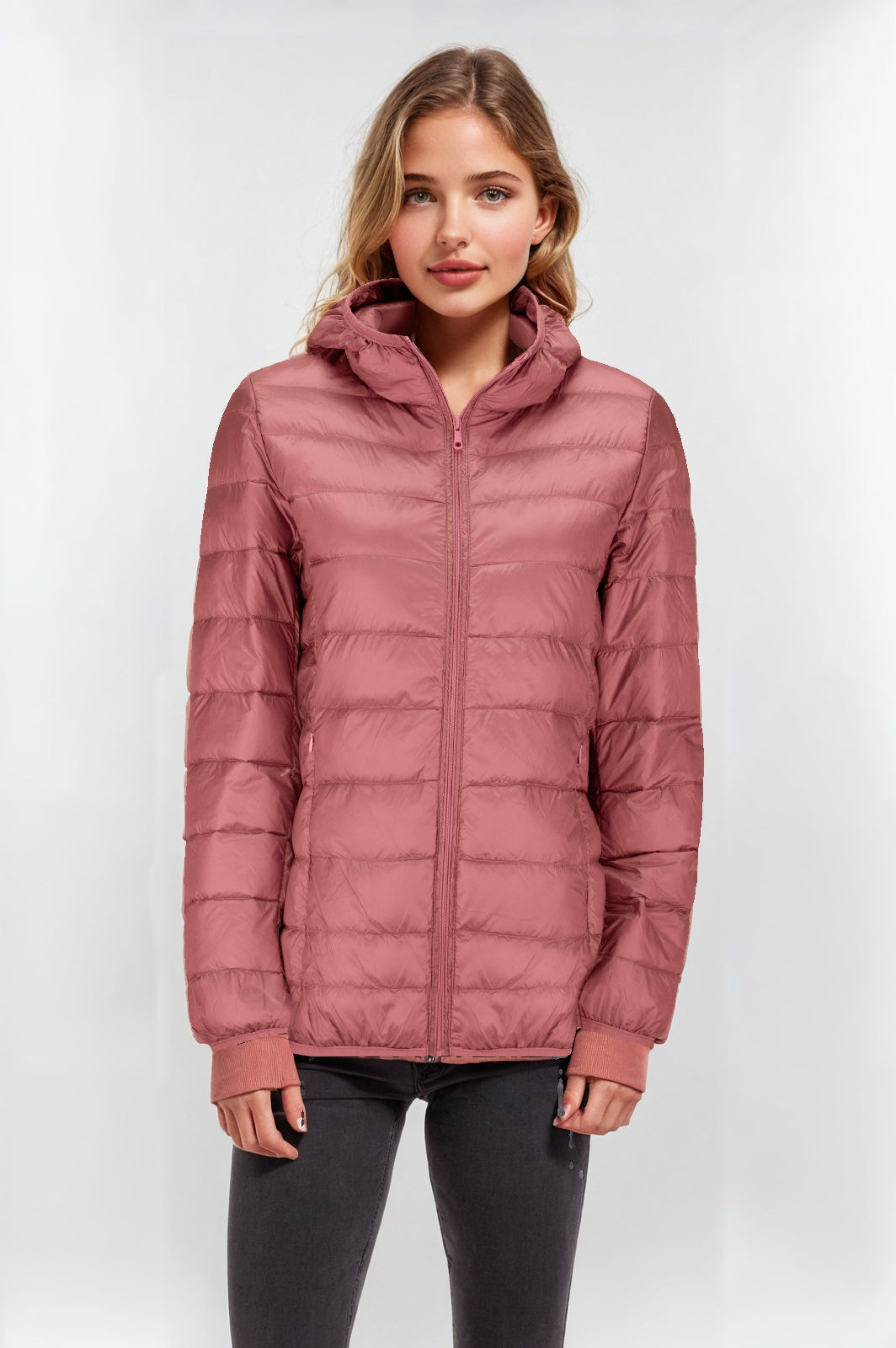 Women's Short Lightweight Down Jacket – Pink, Packable & Warm