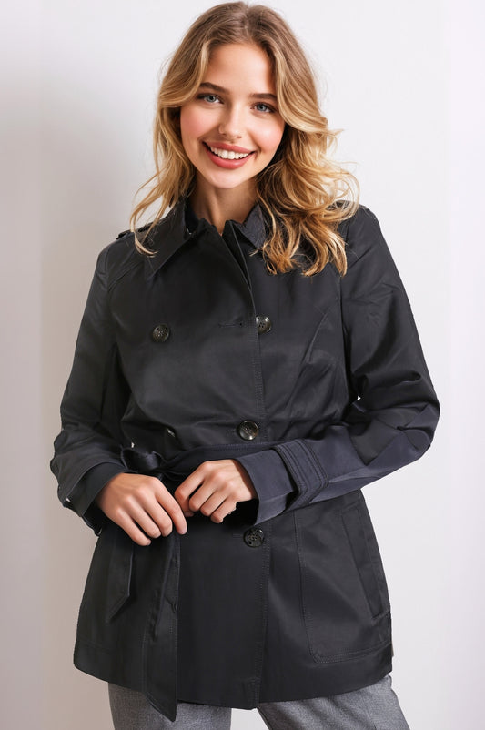 Women’s Short Navy Trench Jacket – Double Breasted