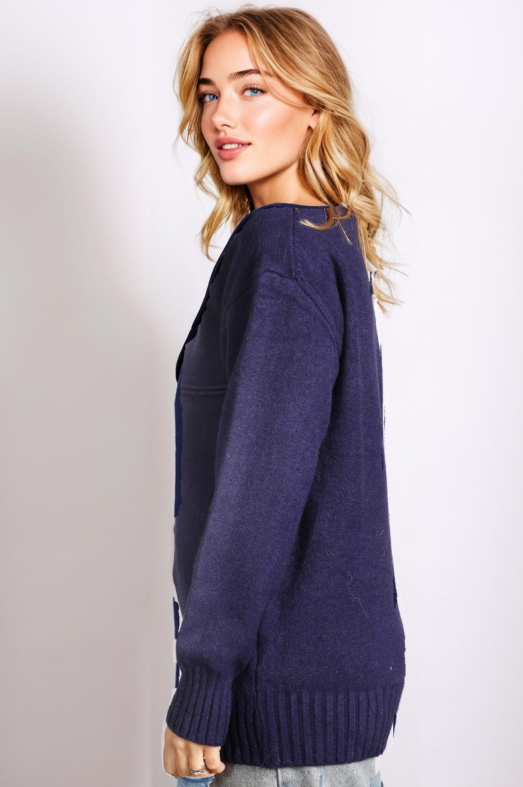 Women's Navy Crew Neck Basic Pullover Jumper – Comfortable & Versatile