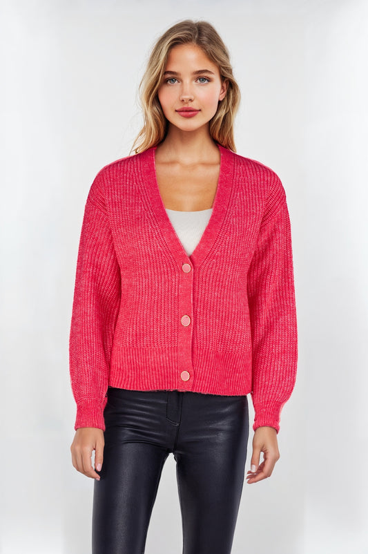 Women's Rose Pink Short Cardigan – 3-Button Classic Layer