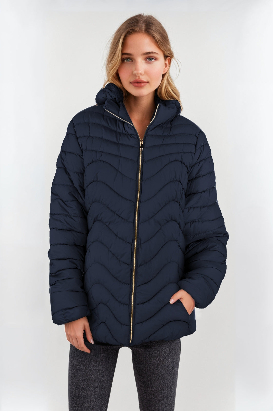 Women's Padded Jacket with Faux Fur Lining – Black, Warm & Stylish