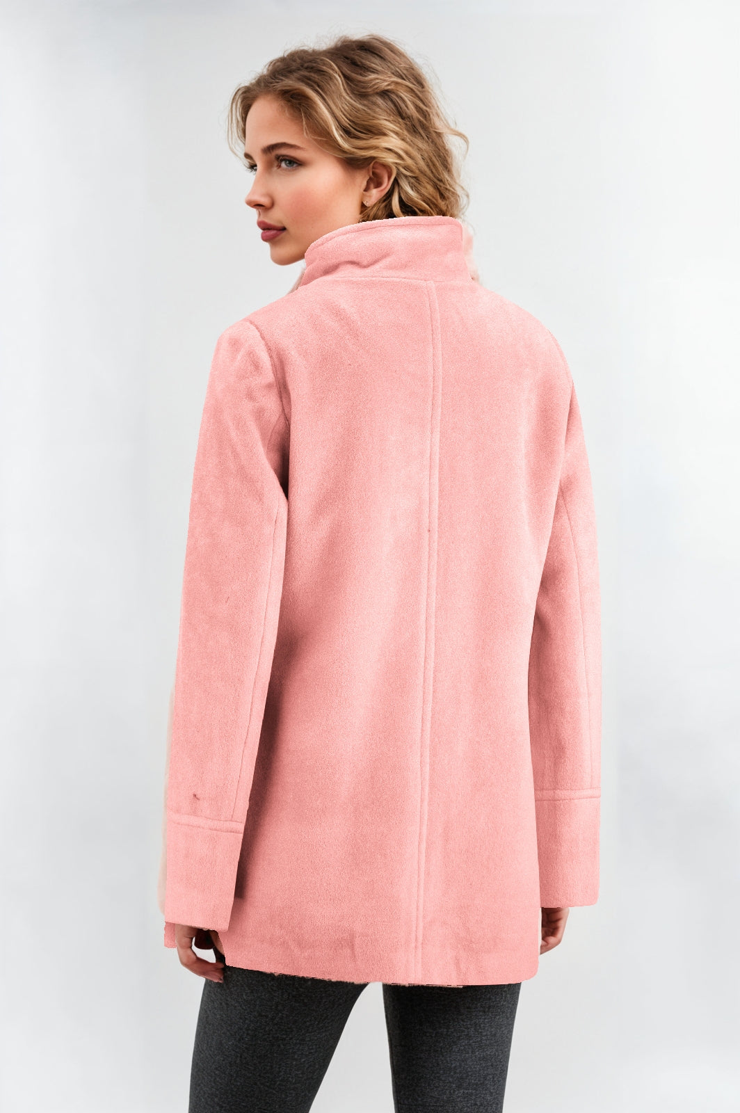 Women's Pink Boucle Funnel Neck Jacket