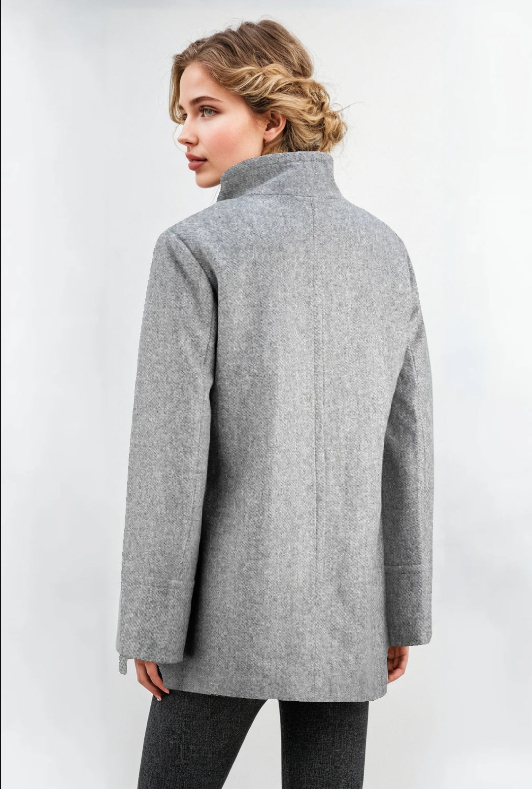 Women's Grey Tweed Funnel Neck Jacket – Sophisticated & Timeless