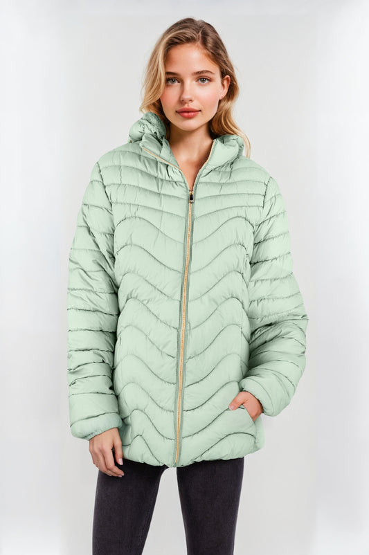 Women's Padded Jacket with Faux Fur Lining – Light Green, Warm & Stylish