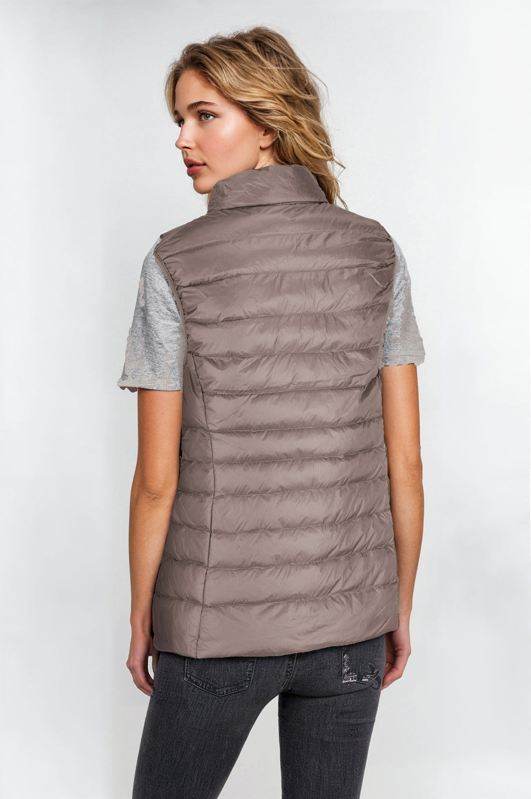 Women’s Taupe Puff Down Vest – Lightweight, Warm & Stylish Layer