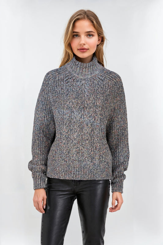 Women's Grey Detailed Collar Cable Knit Jumper