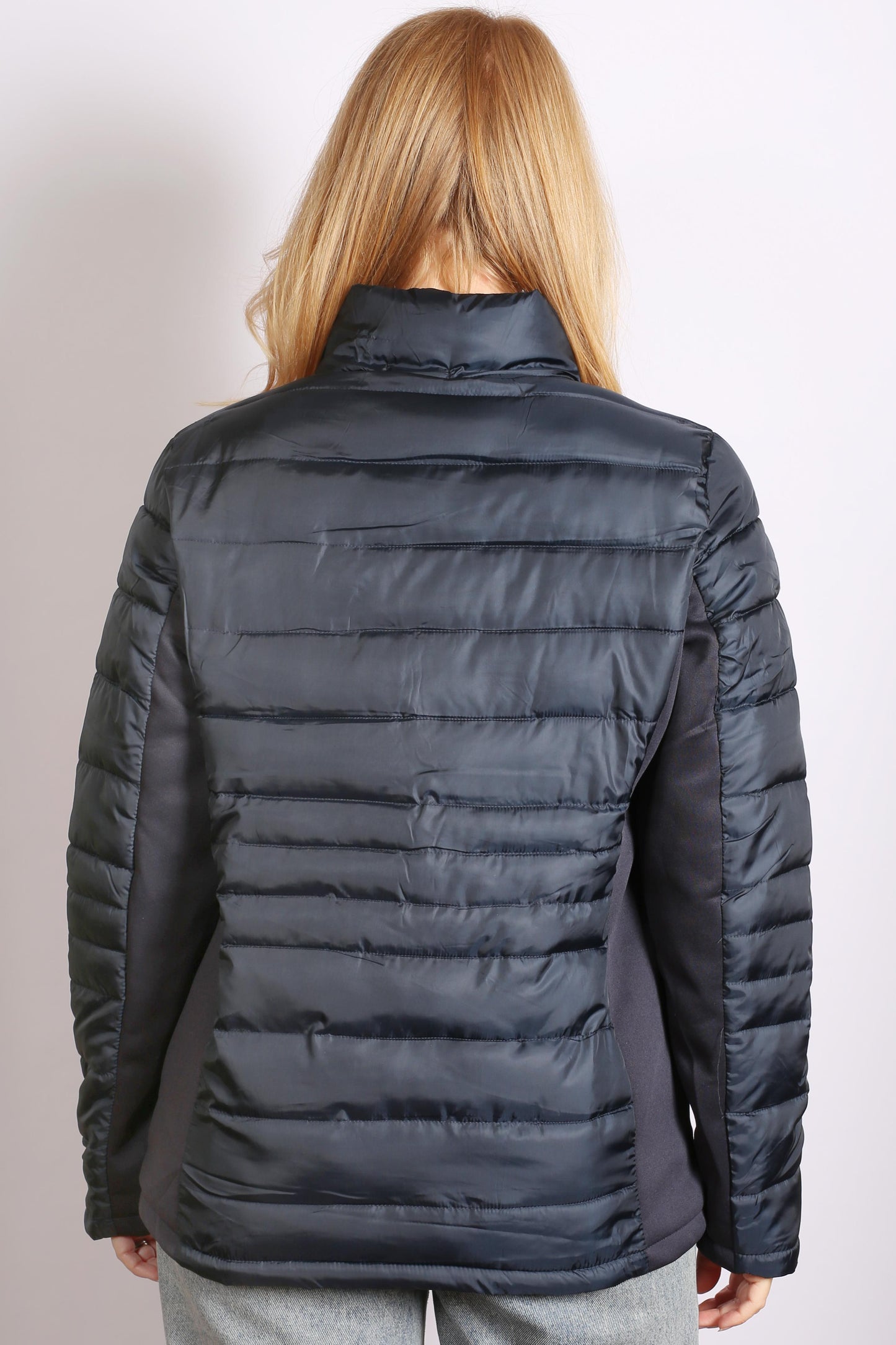 Women’s Full Zip Puffer Jacket with Ribbings - Navy