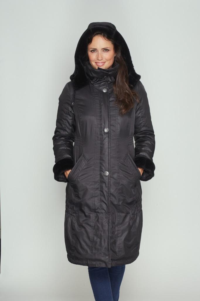 Women’s Long Puffer Coat with Fur Trim Hood - Black