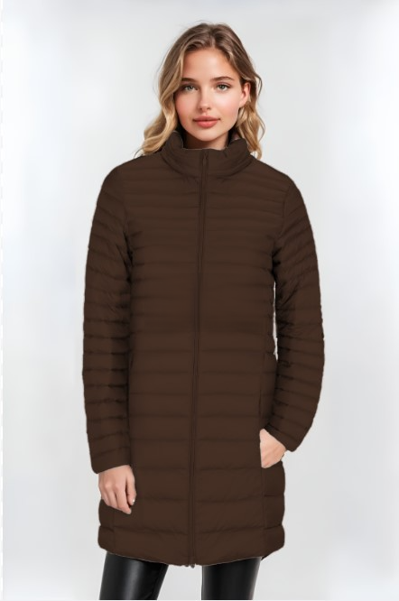 Women's Khaki Funnel Neck Down Jacket – Cozy & Stylish Winter Outerwear