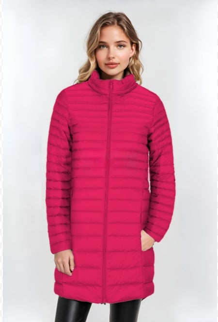 Women's Pink Funnel Neck Down Jacket – Cozy & Stylish Winter Outerwear